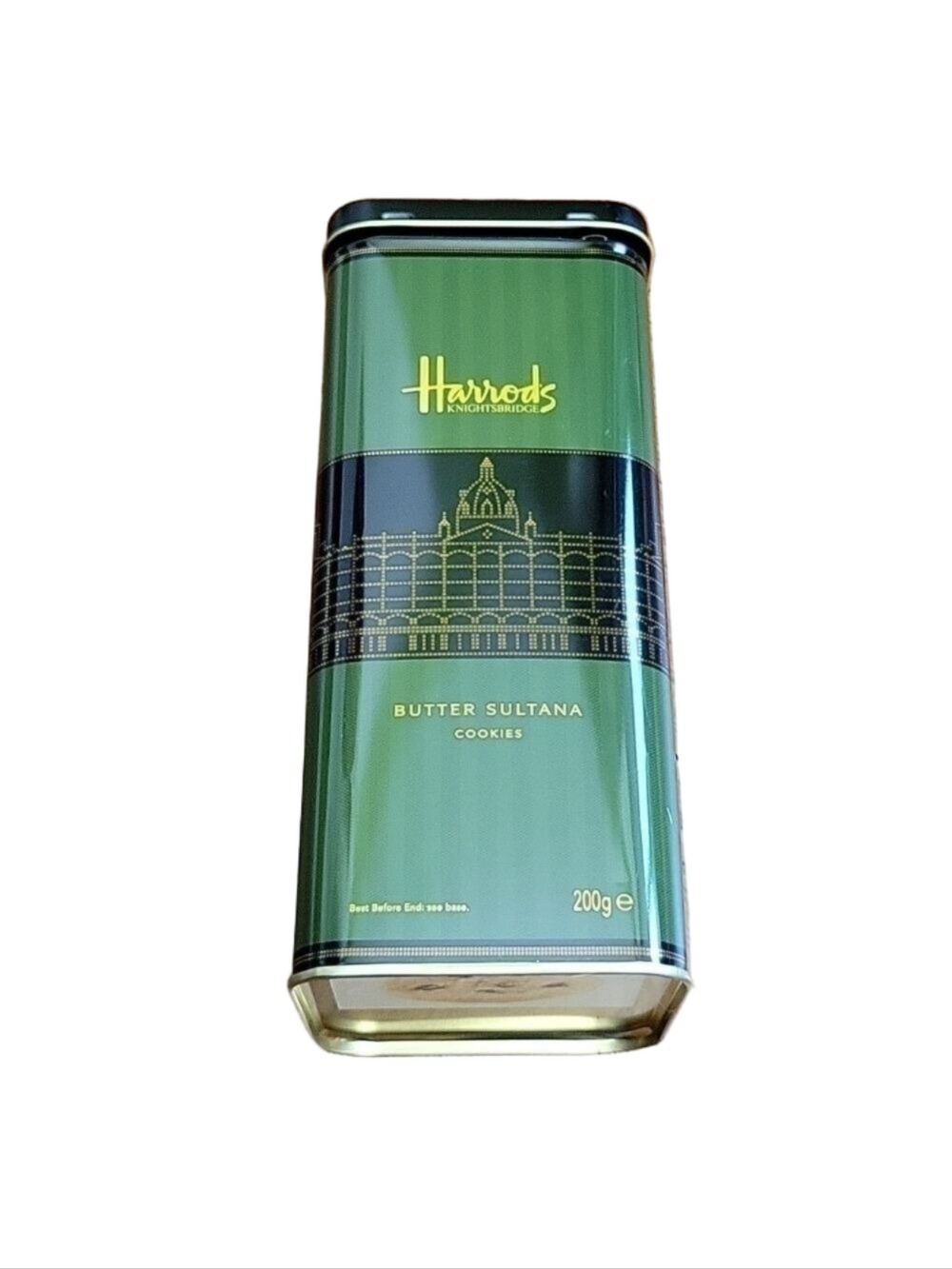 Harrods Knightbridge Butter Sultana Collectible Cookie Tin, Dark Green/Black